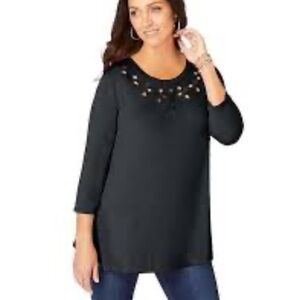 NEVER ENOUGH Bejeweled Black Long Sleeve S Tunic NWT